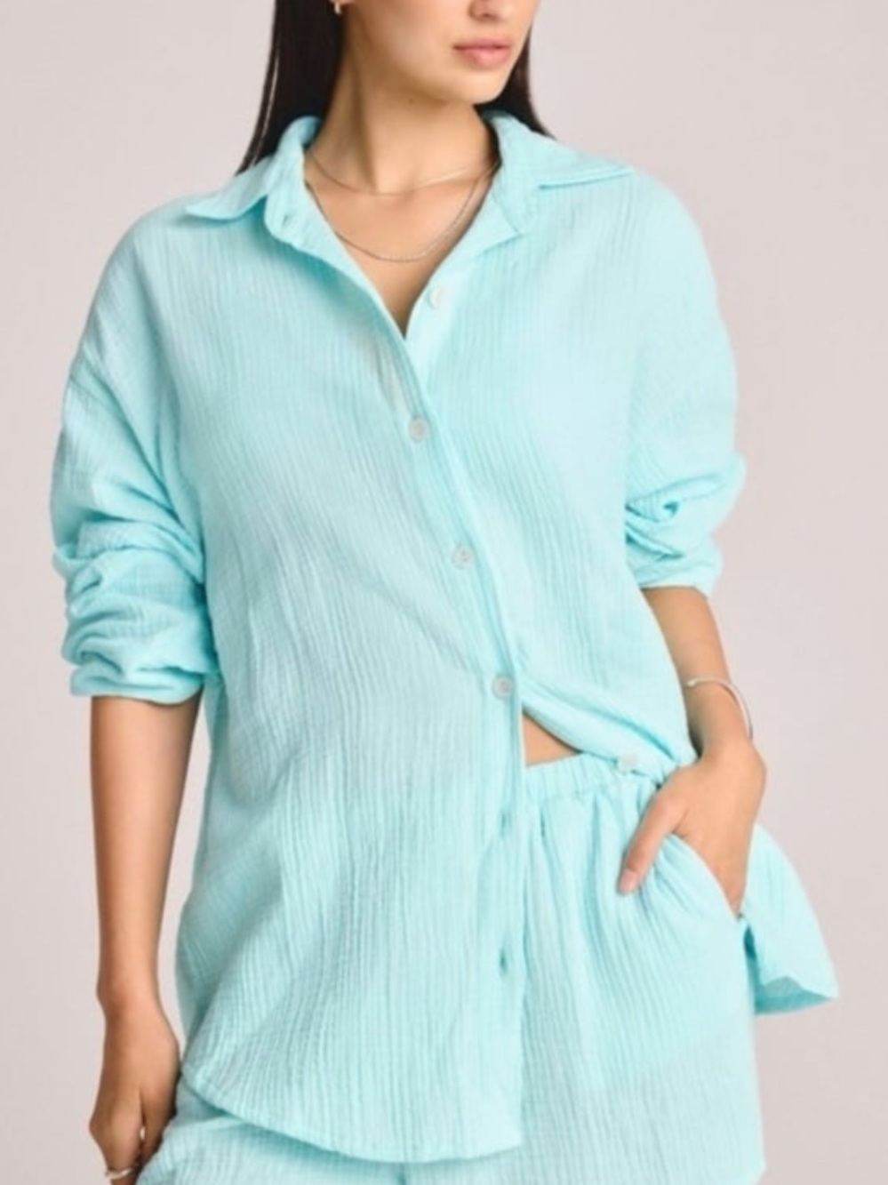 Vitamin A Playa Aqua Oversized Gauze Beach Coverup Shirt Large NWT - Picture 3 of 14